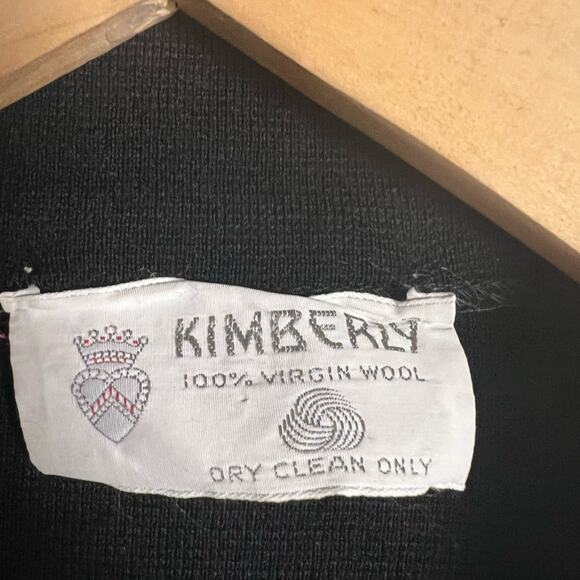 Vintage Kimberly Black Wool Knit Belted Button Front Patch Pocket Jacket Size L - Picture 11 of 12